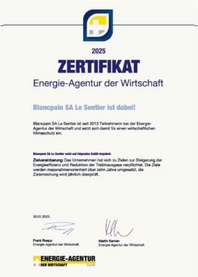 Blancpain SA Le Sentier - Eines von 32 EnAW-Zertifikaten